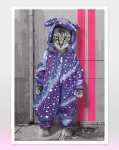 Tianooo The Cat - Pyjama Cat Cosmic Purple - Fine Art Print DIN A1