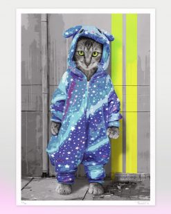 Tianooo The Cat - Pyjama Cat Pacific Blue - Fine Art Print DIN A2