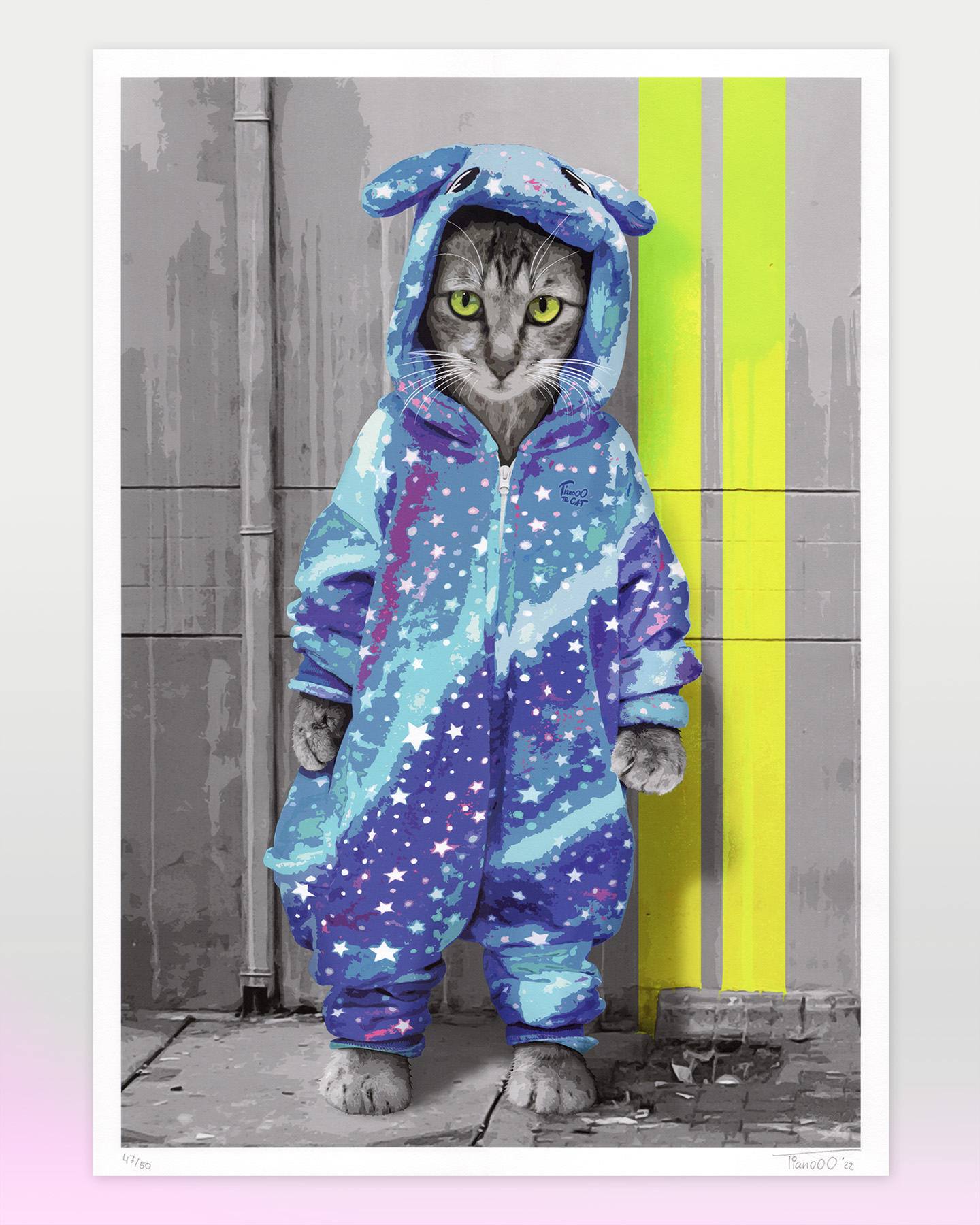 Tianooo The Cat - Pyjama Cat Pacific Blue - Fine Art Print DIN A2