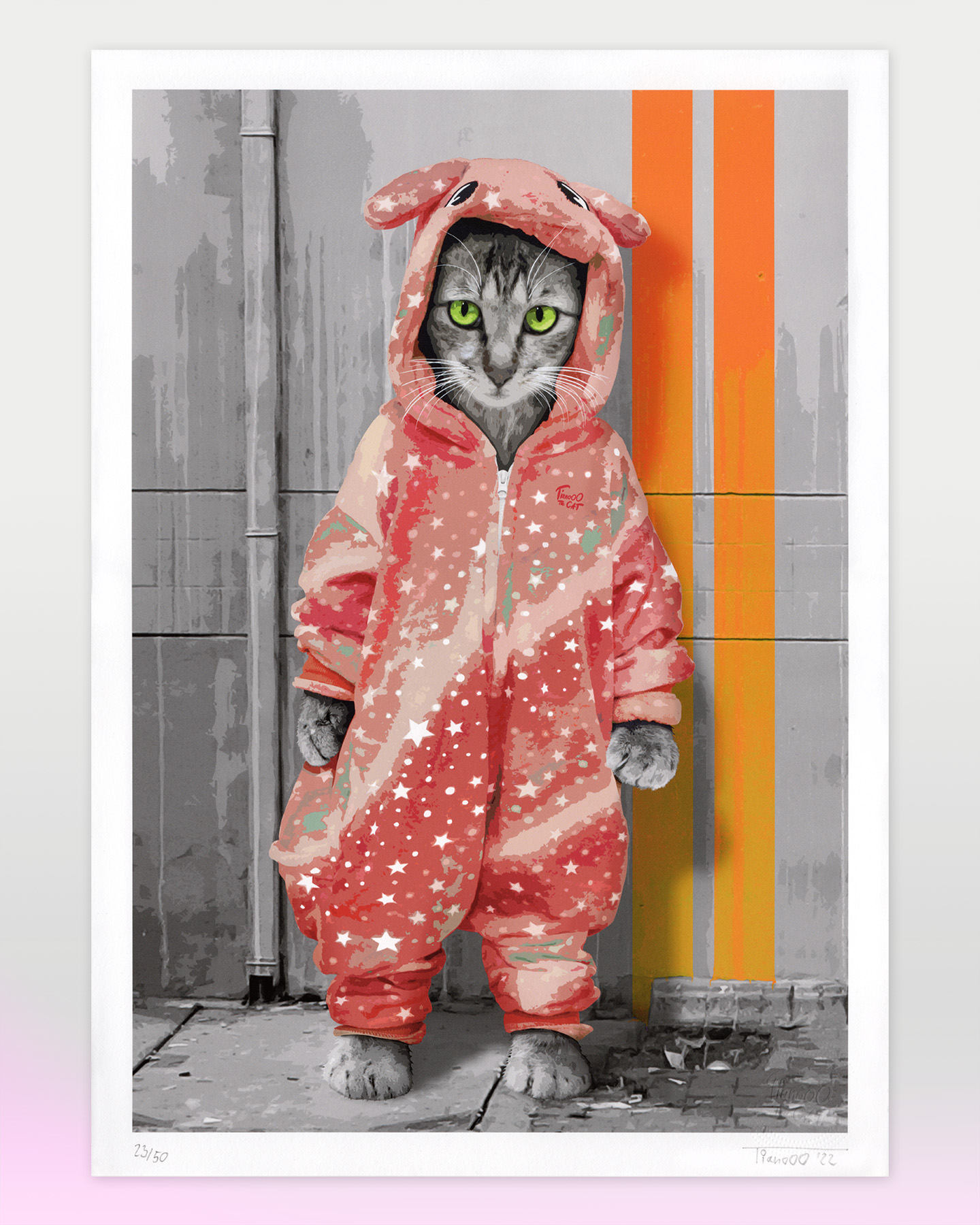 Tianooo The Cat - Pyjama Cat Tropical Orange - Fine Art Print DIN A3